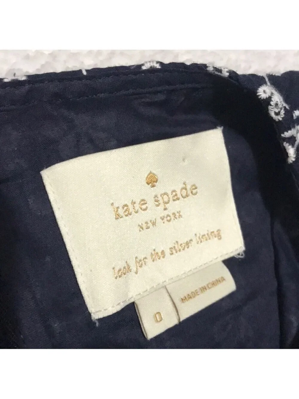 Kate Spade New York Sleeveless Navy and White Floral Eyelet Pattern Dress Sz 0